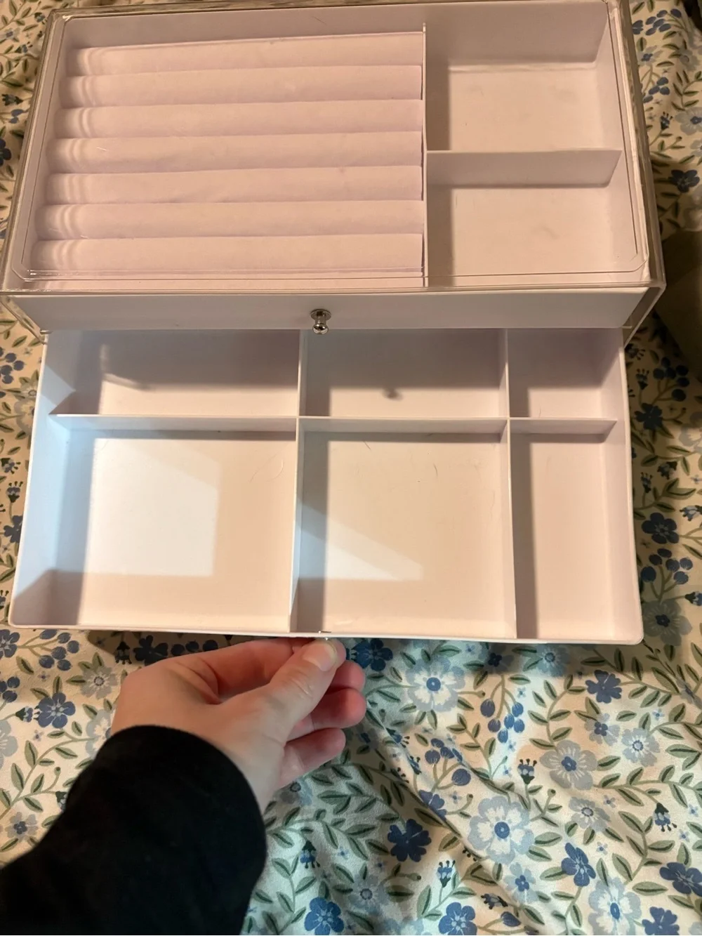 White Acrylic Jewelry Organizer Box with Clear Lid